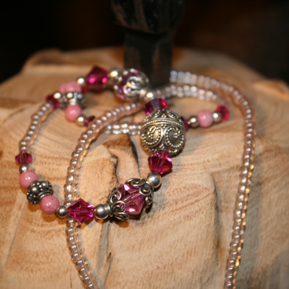 Pink, Silver and Clear Necklace